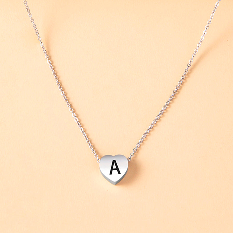 Stainless Steel Heart Pendant Necklace 26 Initial Letter Name Pendant For Women