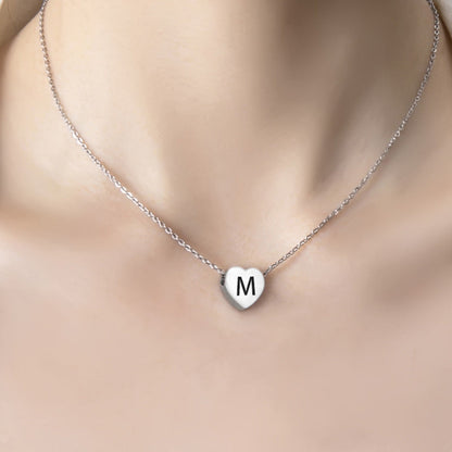 Stainless Steel Heart Pendant Necklace 26 Initial Letter Name Pendant For Women