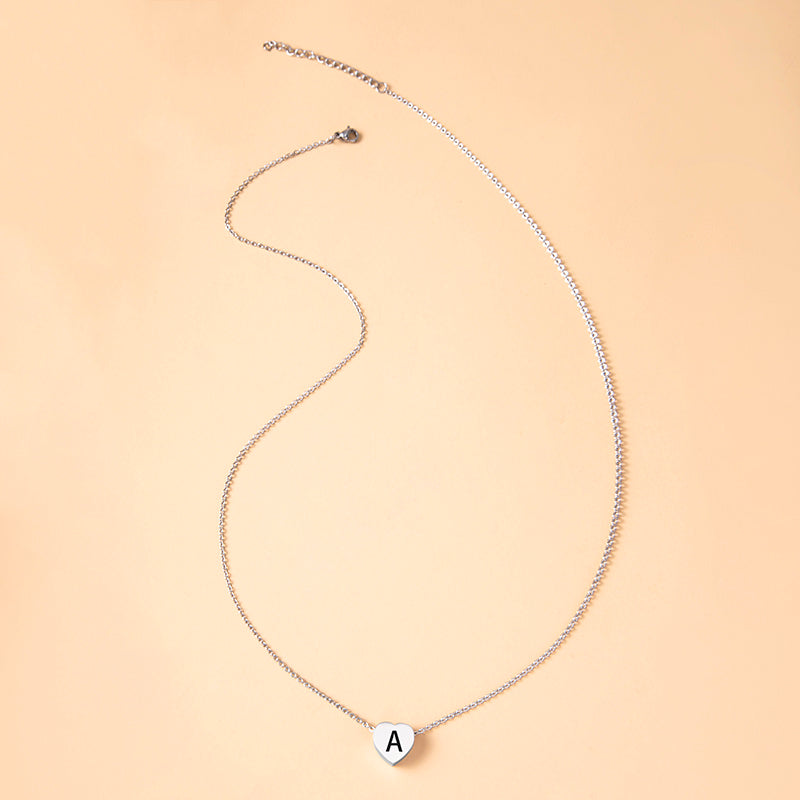 Stainless Steel Heart Pendant Necklace 26 Initial Letter Name Pendant For Women
