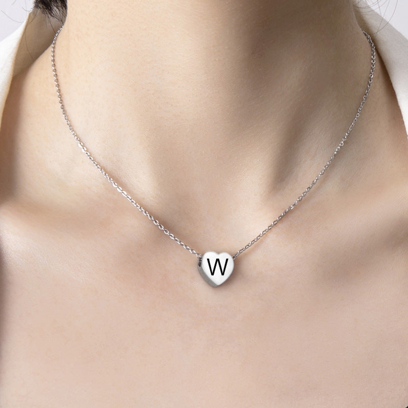Stainless Steel Heart Pendant Necklace 26 Initial Letter Name Pendant For Women