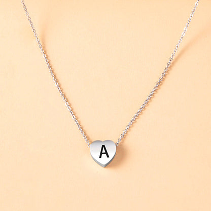Stainless Steel Heart Pendant Necklace 26 Initial Letter Name Pendant For Women