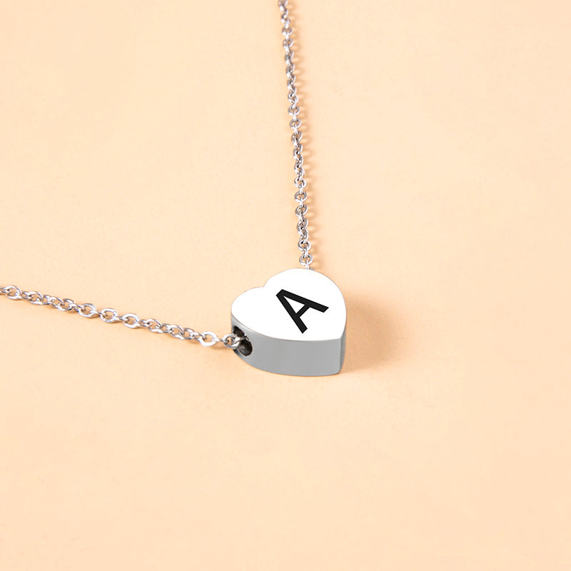 Stainless Steel Heart Pendant Necklace 26 Initial Letter Name Pendant For Women