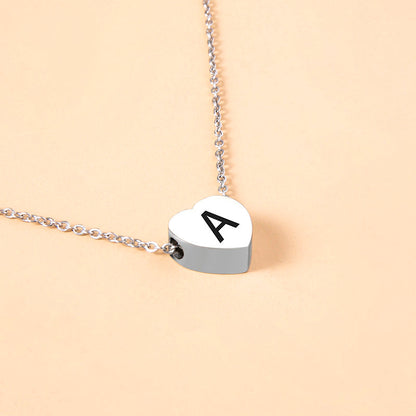 Stainless Steel Heart Pendant Necklace 26 Initial Letter Name Pendant For Women