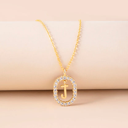 Crystal Letter Necklace Gold Name Initial Alphabet Oval Pendant Necklaces For Women